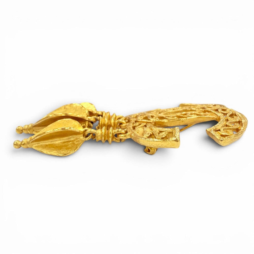CHANEL Vintage 95A Coco Mark Brooch with Fringe, Gold, Made in France, Women's Accessory — Like New