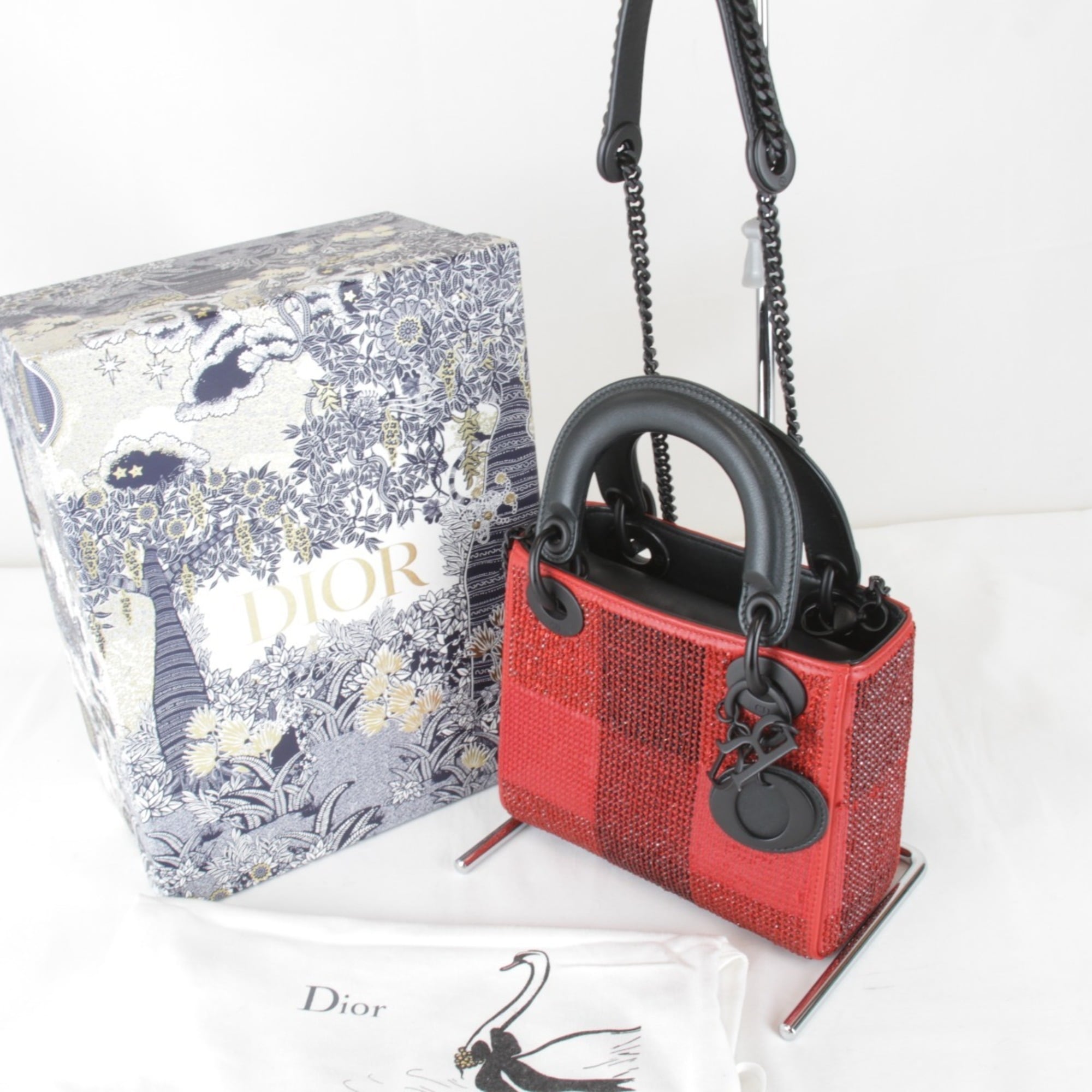 Christian Dior shoulder bag, leather/rhinestone, red, women's — Like New