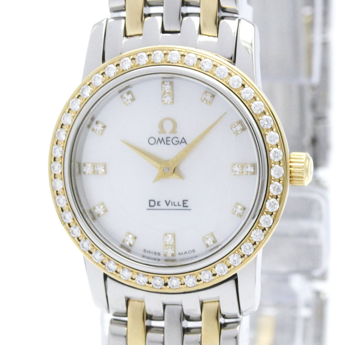 OMEGA De Ville Prestige Diamond MOP Dial 18K Gold Steel Watch 4375.75 Polished — Very Good