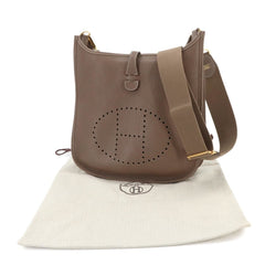 Hermes Evelyne 3 PM Shoulder Handbag, Taurillon Clemence Leather, Etoupe, D Stamp, Gold Hardware — Like New
