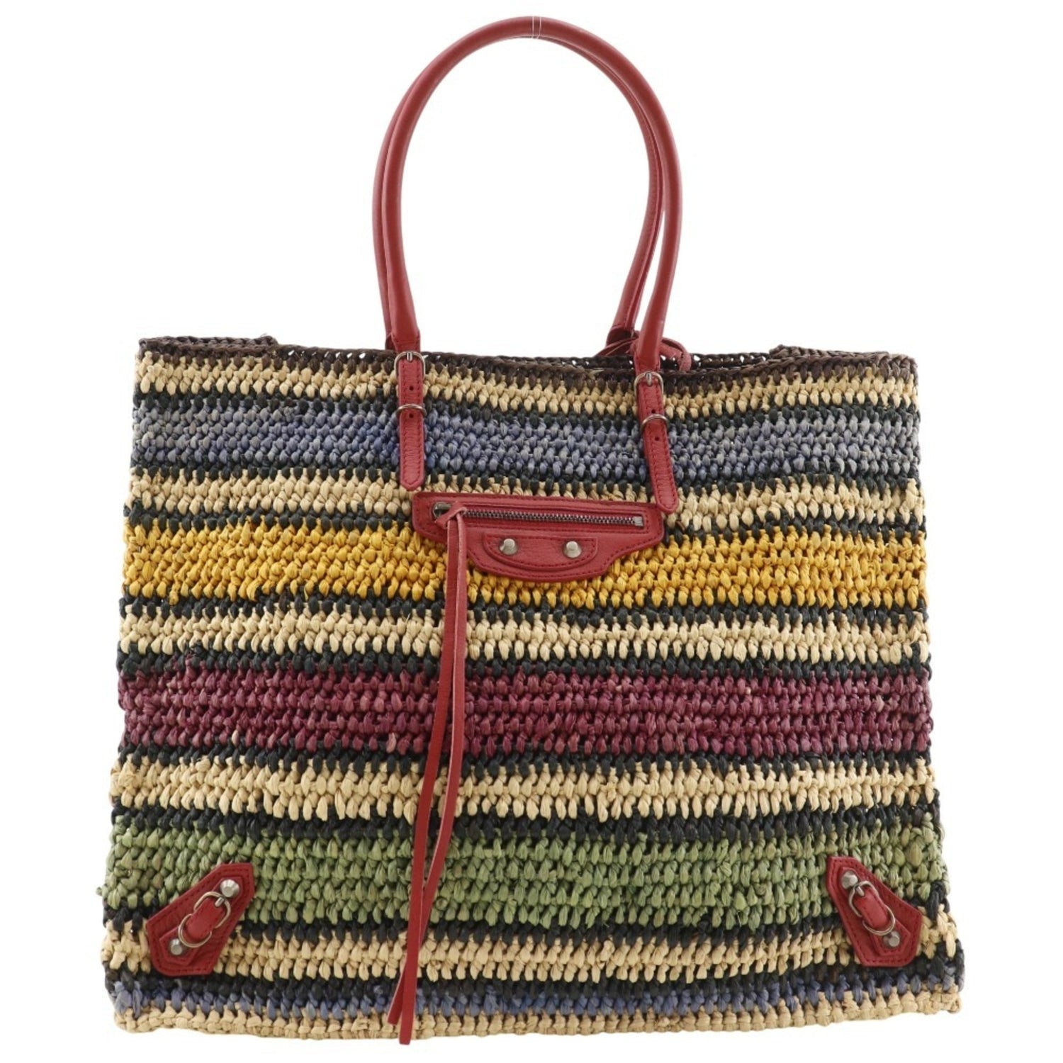 Balenciaga The Paper Tote Bag, 515859, Raffia, Red/Multicolor, Open, Women's.