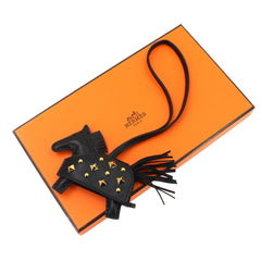 Hermes Rodeo Robeo Rock PM accessory bag charm, Agneau Milo Swift leather, black with gold studs, K stamp — New - Store Return