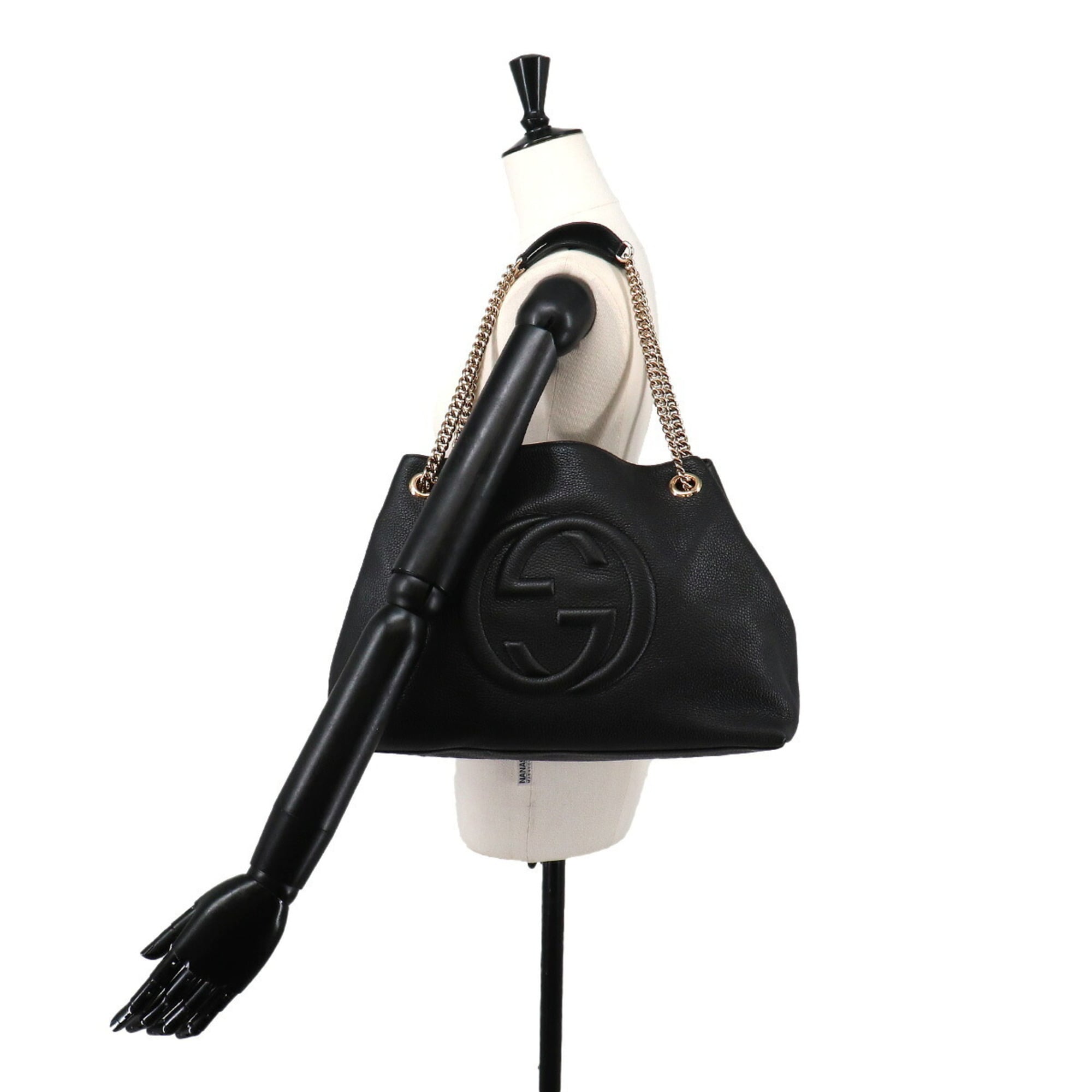 Gucci Interlocking G Soho Chain Tote Handbag, Leather, Black, 536196 — Like New