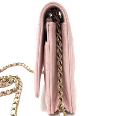 CHANEL AP0250 Coco Mark CC Chain Wallet Long Pouch Pochette Shoulder Bag Caviar Skin Women's Pink — New - Store Return