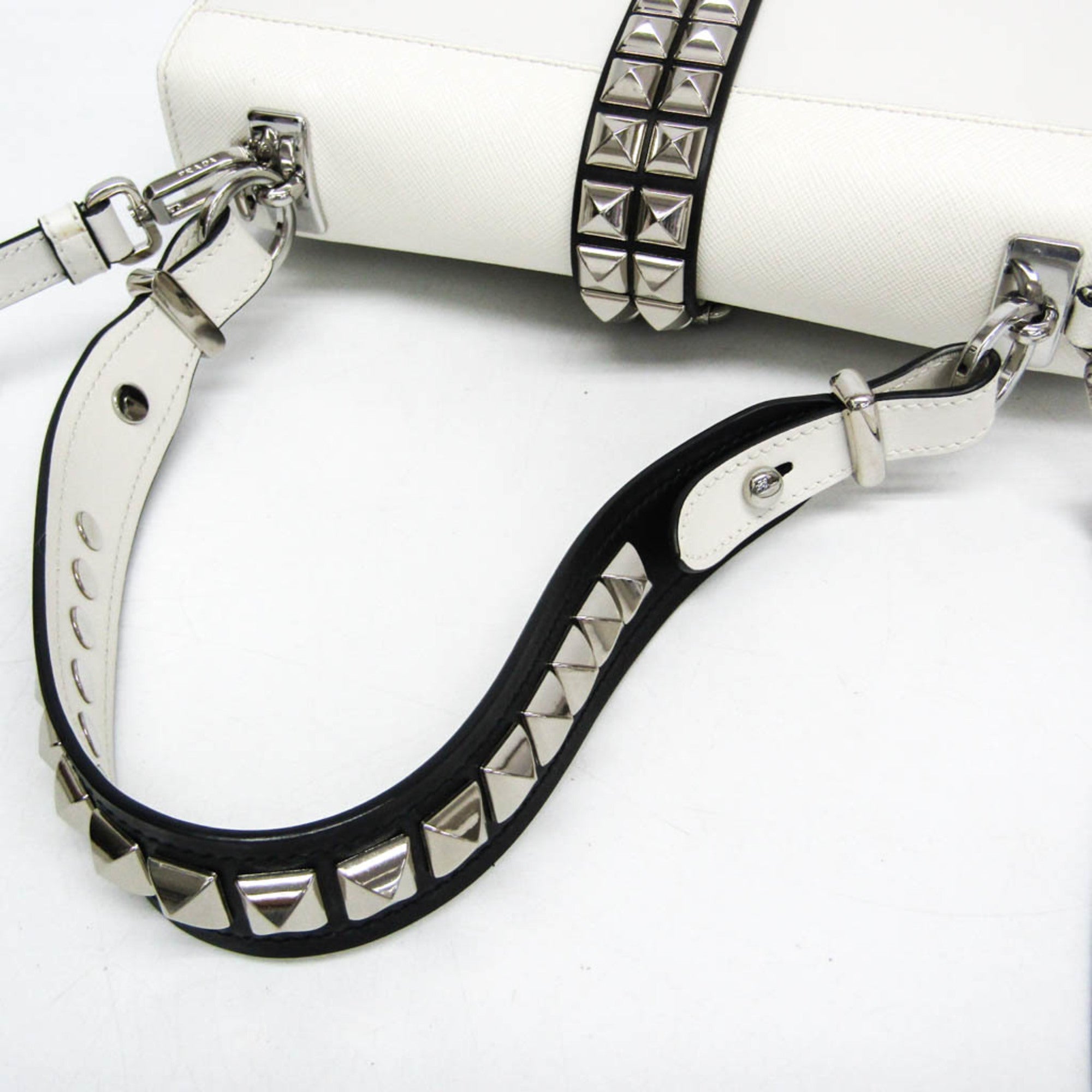Prada Electra Studs 1BD120 Women's Leather Handbag,Shoulder Bag White — Like New