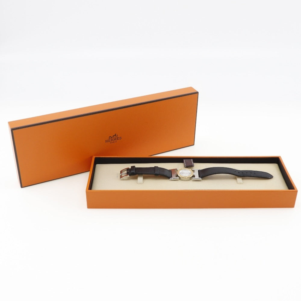 Hermes HERMES Paprika Watch PA1.220 Stainless Steel x Leather 2002 □F Quartz Analog Display White Dial Ladies — Good
