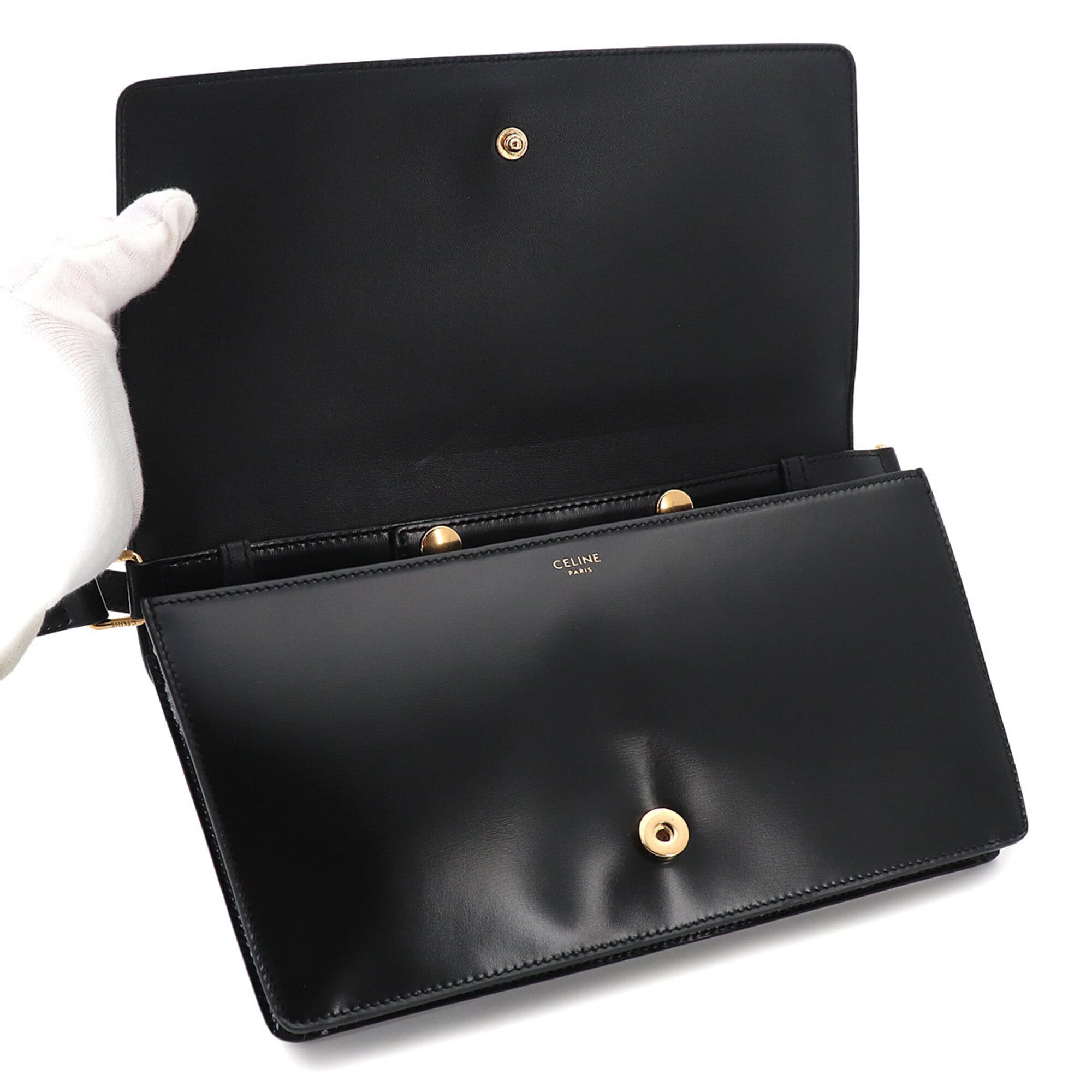 Celine Triomphe Trapeze 2-way Shoulder Clutch Handbag, Leather, Black, 199283BF4, Gold Hardware, Bag — New - Store Return