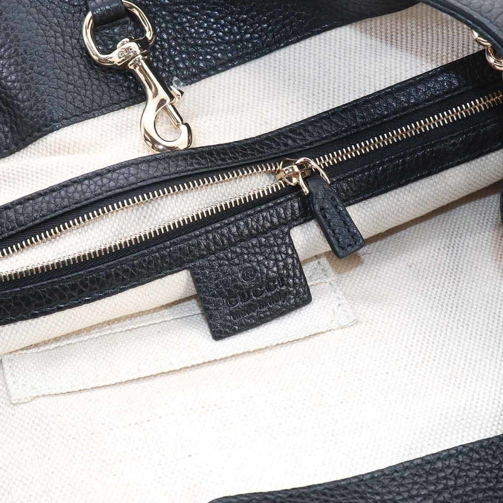 Gucci Interlocking G Soho Chain Tote Handbag, Leather, Black, 536196 — Like New