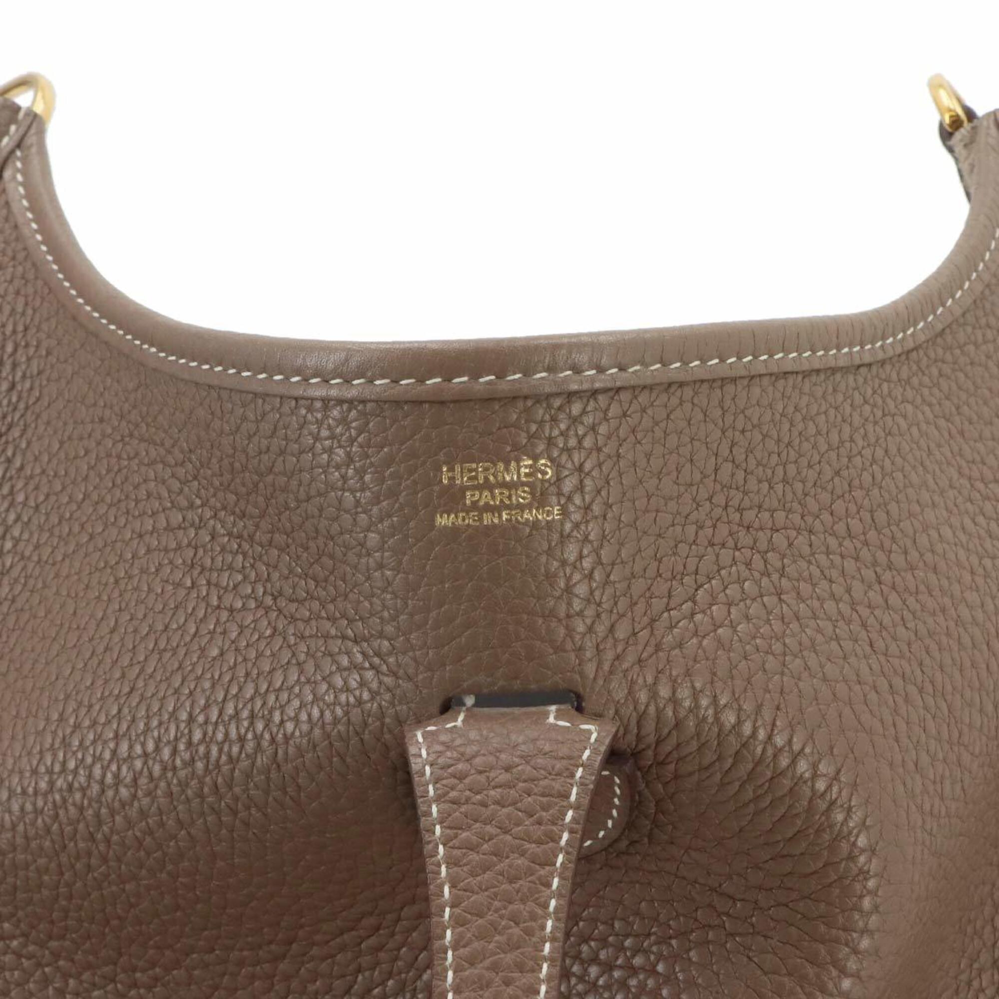 Hermes Evelyne 3 PM Shoulder Handbag, Taurillon Clemence Leather, Etoupe, D Stamp, Gold Hardware — Like New