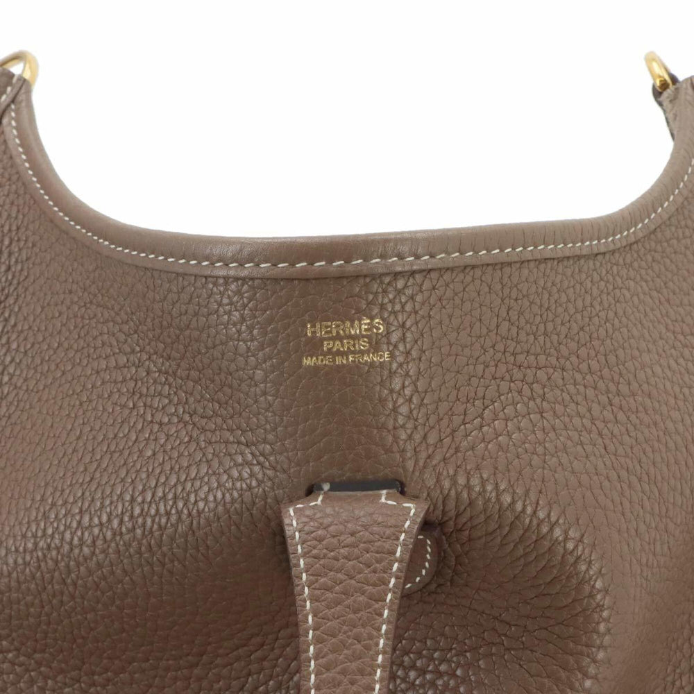Hermes Evelyne 3 PM Shoulder Handbag, Taurillon Clemence Leather, Etoupe, D Stamp, Gold Hardware — Like New