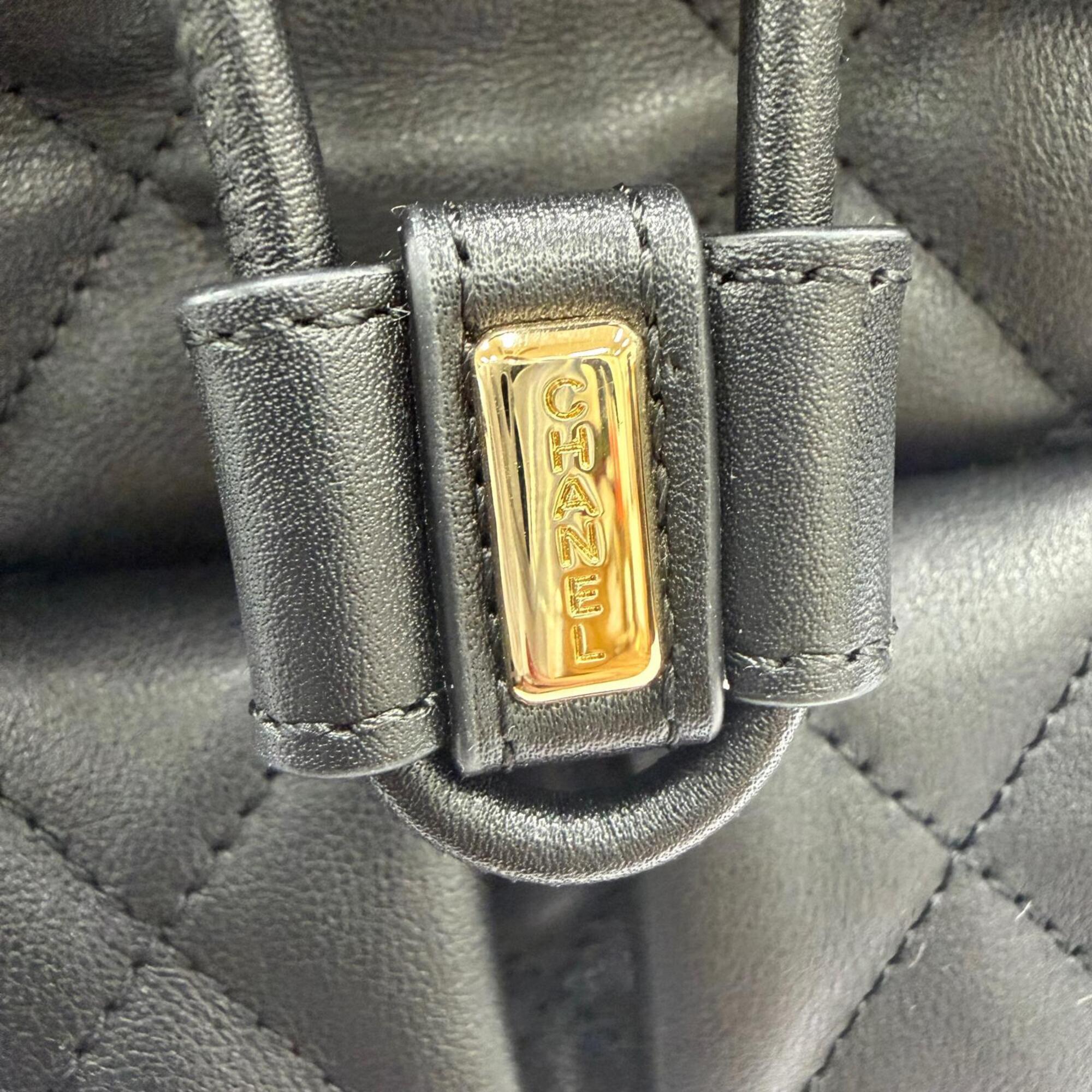 CHANEL AS4342 Matelassé Coco Mark Two-Pocket Calfskin Backpack/Daypack, Black with Gold Hardware, Made in Italy, Women's, Box and Dust Bag — New - Store Return