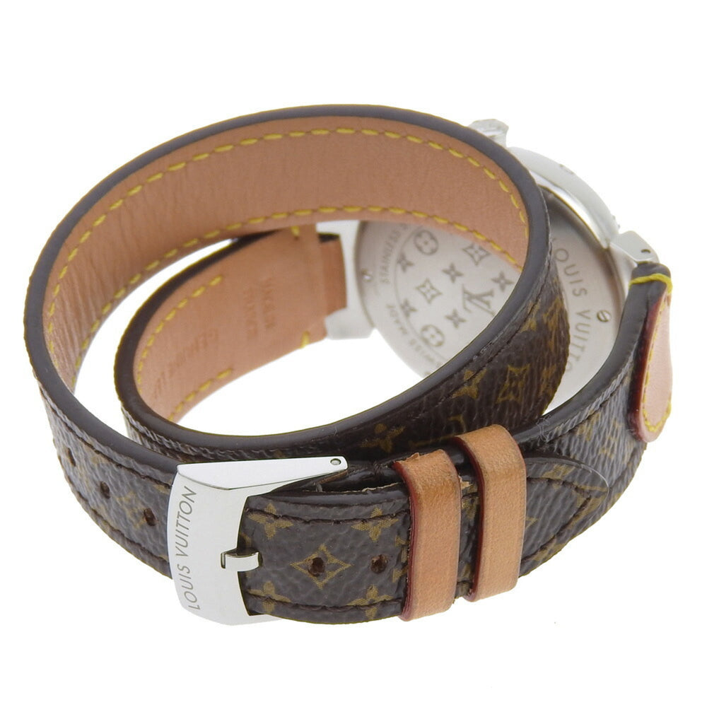 Louis Vuitton Tambour Watch Q1313 Stainless Steel x Monogram Canvas Quartz Analog Display White Dial Women's — Very Good
