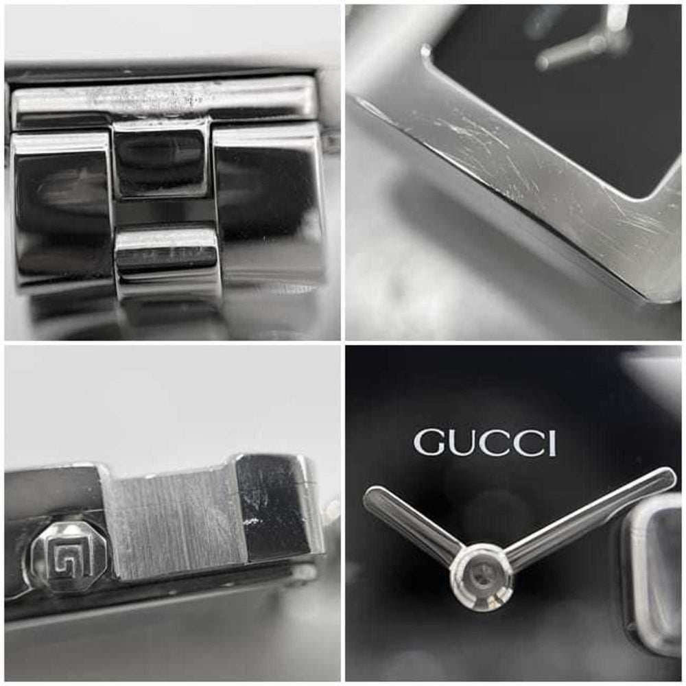 Gucci G-Square Watch f-24540 Black/Silver 3600J Stainless Steel Quartz Movement 0013*** GUCCI Square Battery-Operated Black Dial Two-Hand Analog Men's Women's Boys' Sizes Metal Bracelet — Very Good