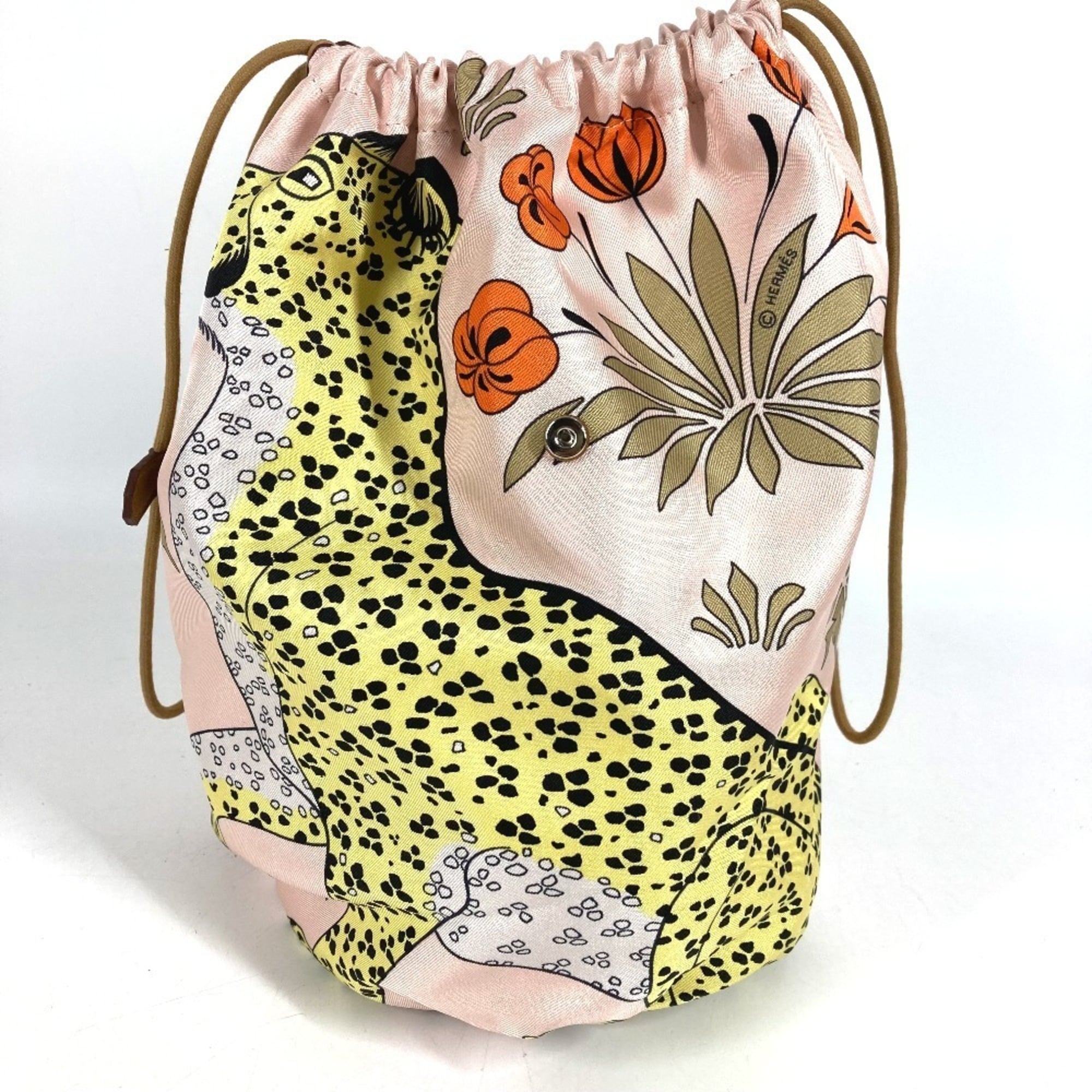 HERMES Hermes Multi Pouch Musardine Drawstring Leopard Print Handbag Silk Women's Pink Like New — Like New