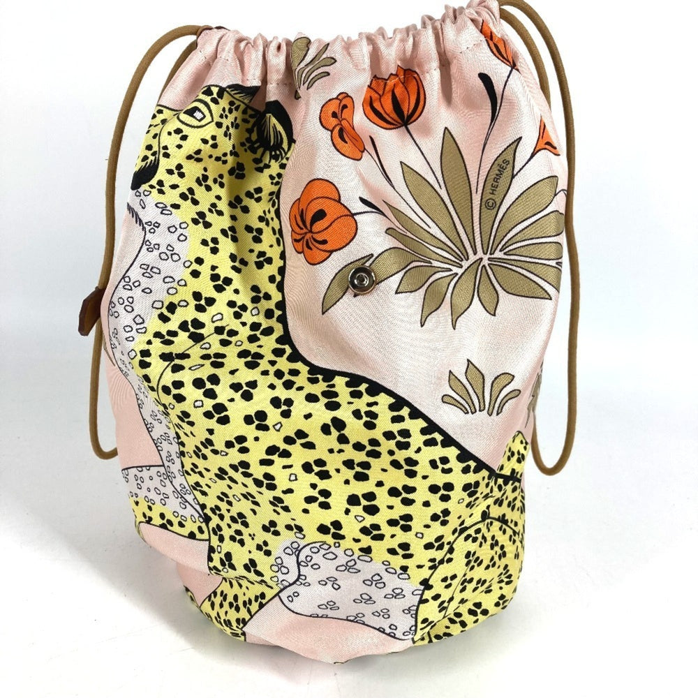 HERMES Hermes Multi Pouch Musardine Drawstring Leopard Print Handbag Silk Women's Pink Like New — Like New