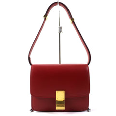 CELINE CLASSIC BOX Small (189183DLS) Classic Box Leather Shoulder Bag in Red with Gold Hardware and Dust Bag, Made Italy — Like New