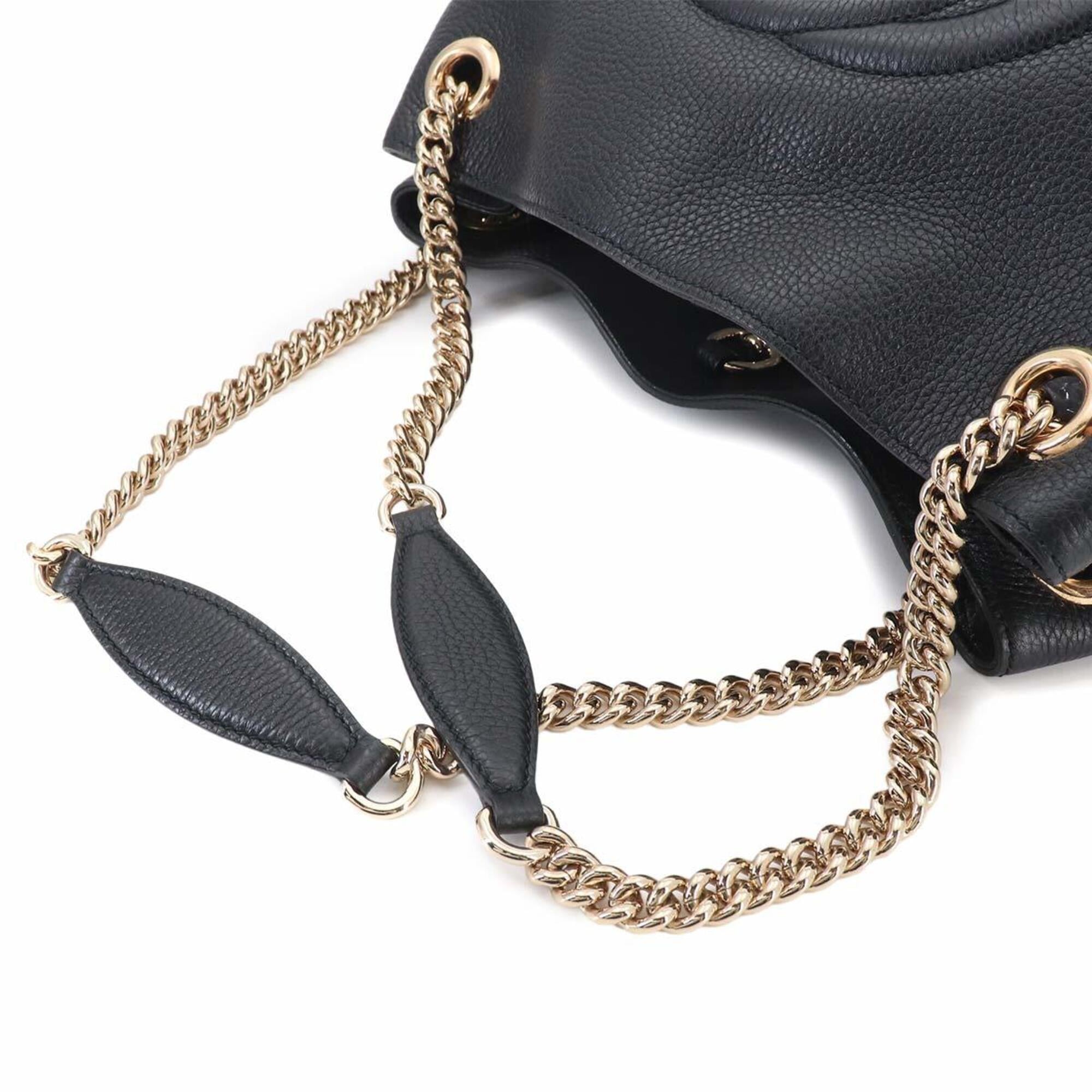 Gucci Interlocking G Soho Chain Tote Handbag, Leather, Black, 536196 — Like New