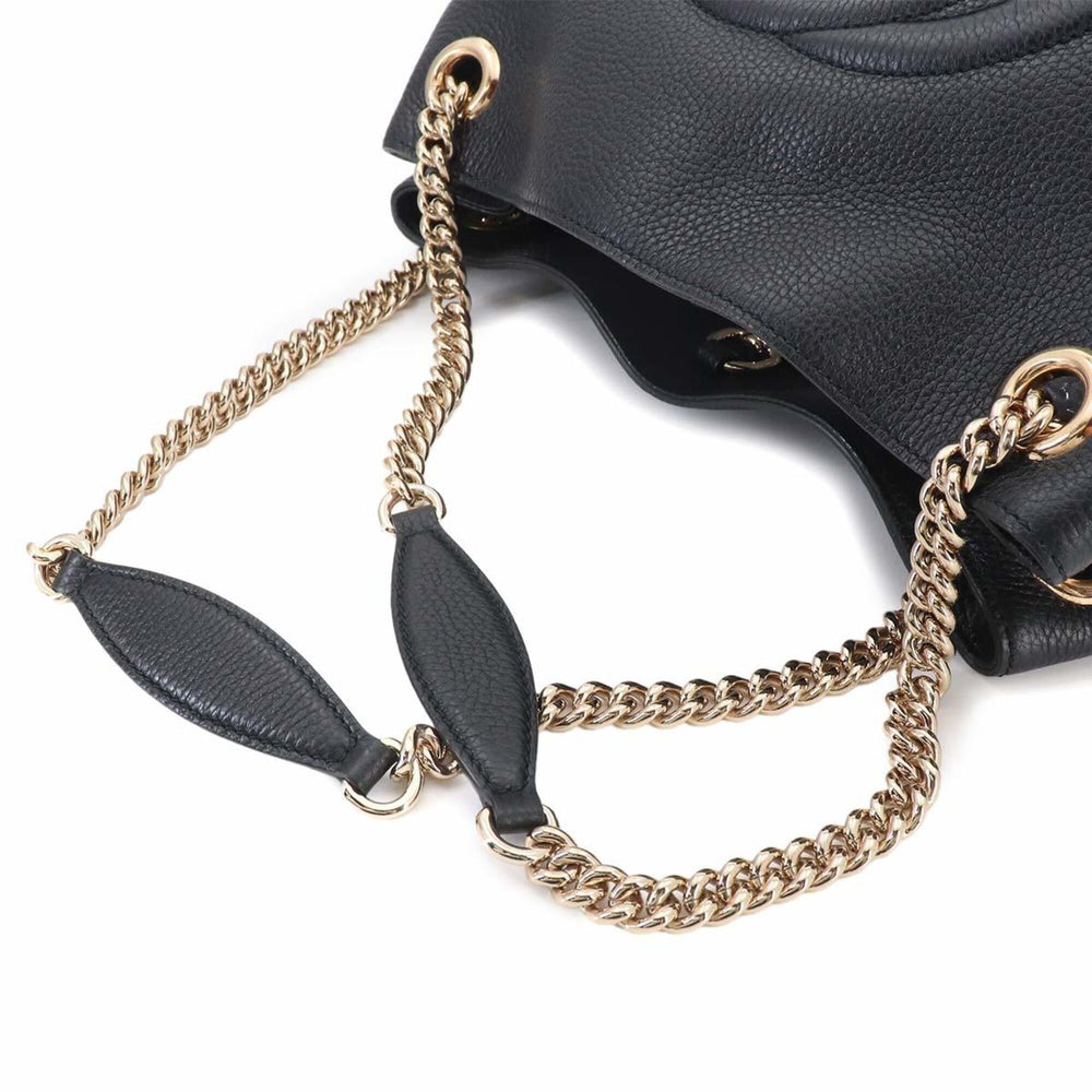 Gucci Interlocking G Soho Chain Tote Handbag, Leather, Black, 536196 — Like New