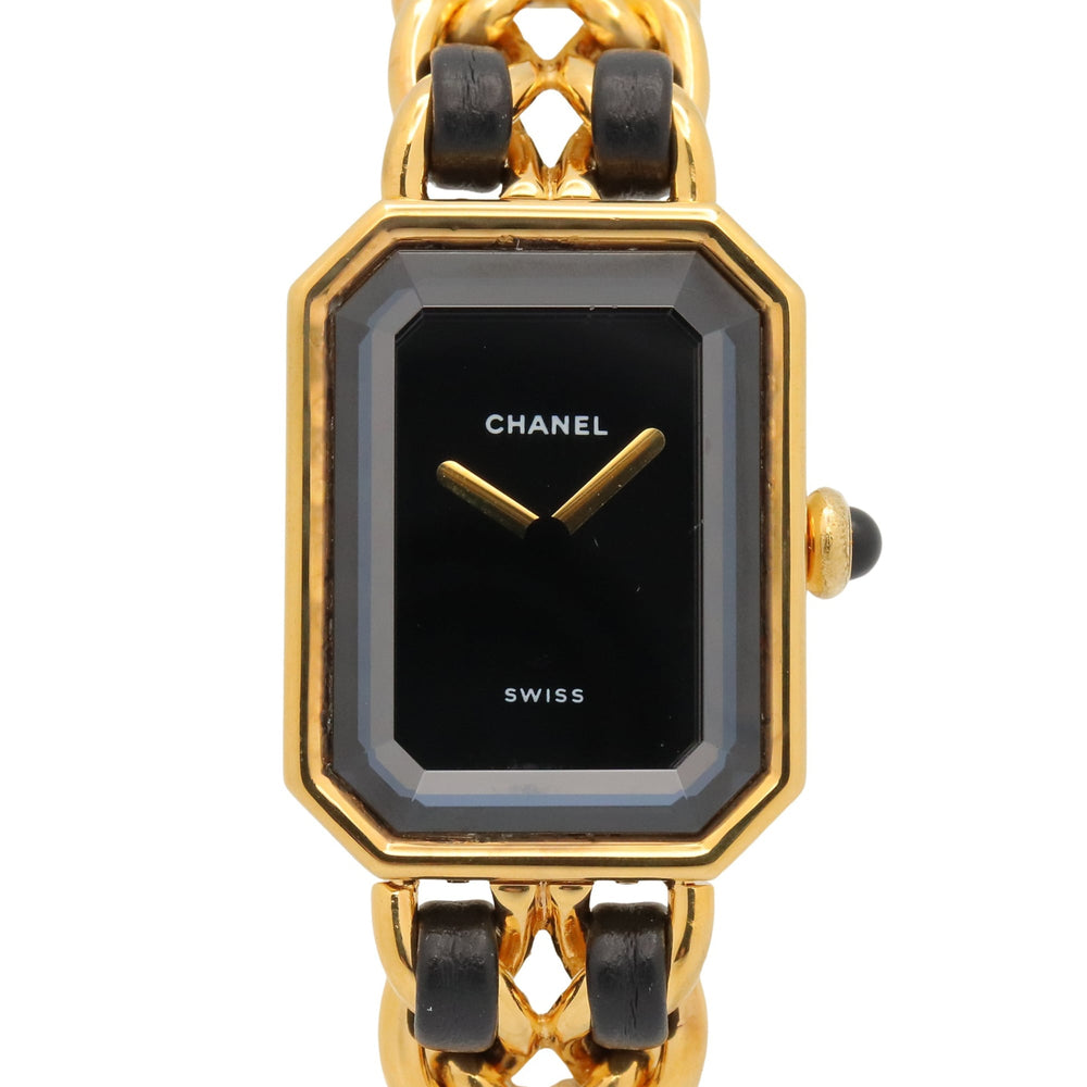Chanel CHANEL Première S Watch, Gold Plated (GP), Leather Strap, Women's, Black, H0001 — Very Good