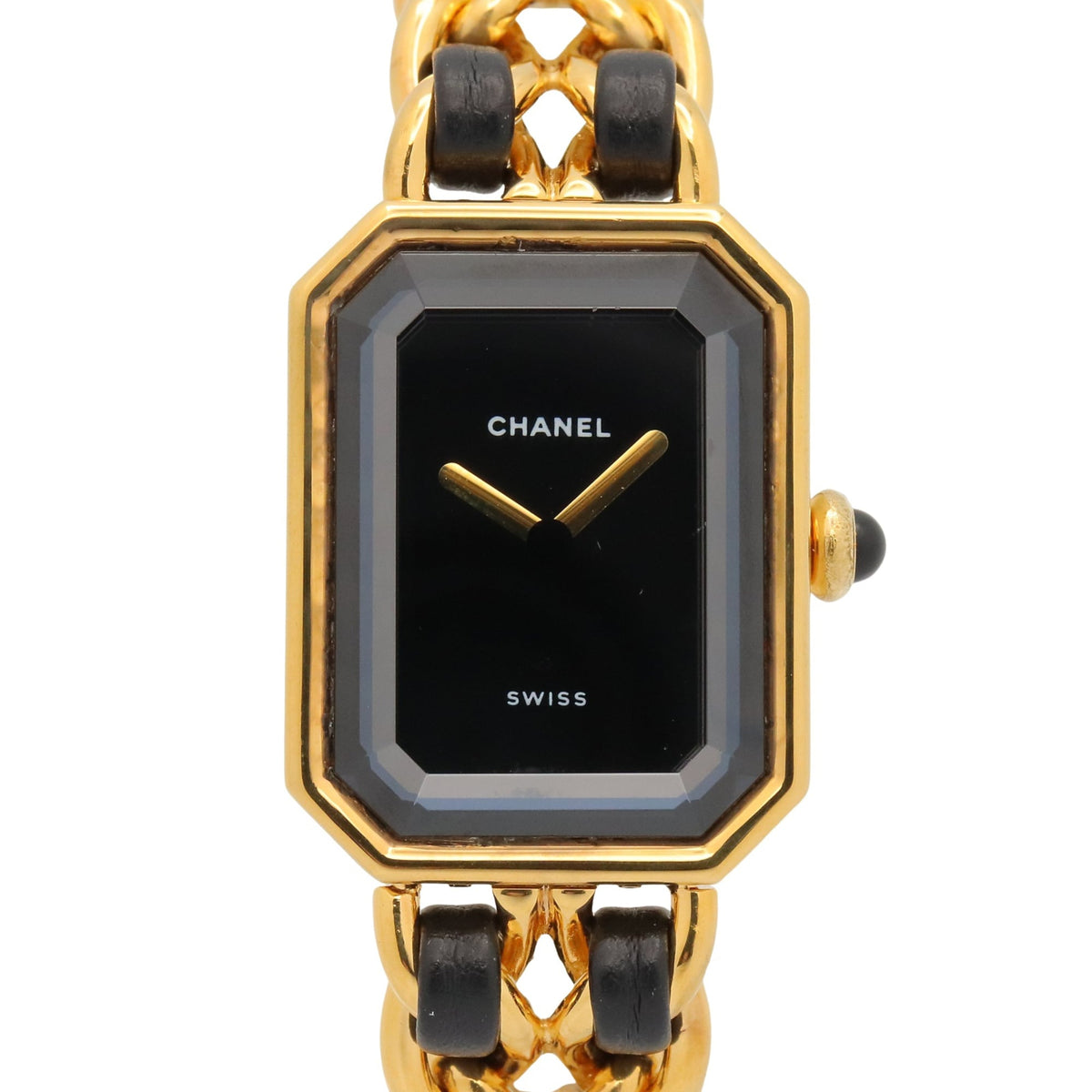 Chanel CHANEL Première S Watch, Gold Plated (GP), Leather Strap, Women's, Black, H0001 — Very Good