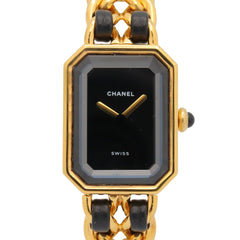 Chanel CHANEL Première S Watch, Gold Plated (GP), Leather Strap, Women's, Black, H0001 — Very Good