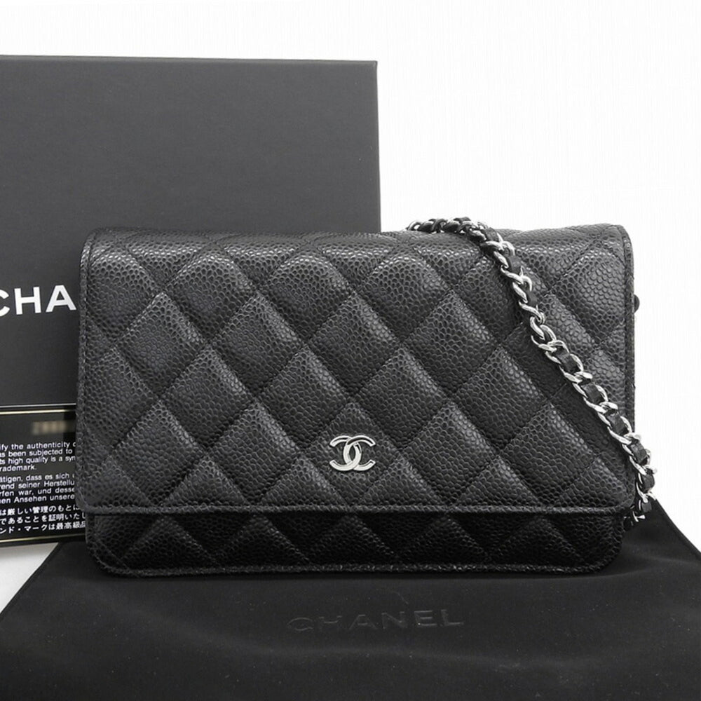 Like New Chanel Coco Mark Chain Wallet (Serial Number 28) AP0250 Caviar Leather Black — Like New