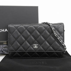 Like New Chanel Coco Mark Chain Wallet (Serial Number 28) AP0250 Caviar Leather Black — Like New