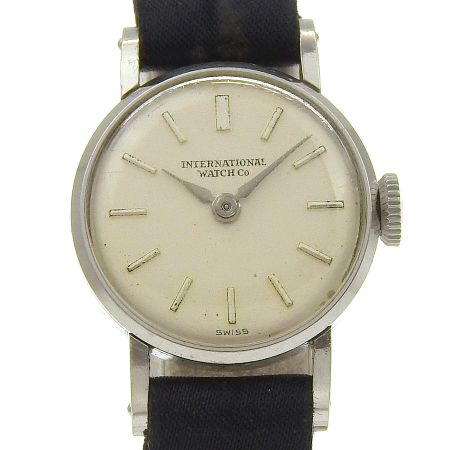 International Watch Company (IWC) women's watch, stainless steel, hand-wound, analog display, silver dial.