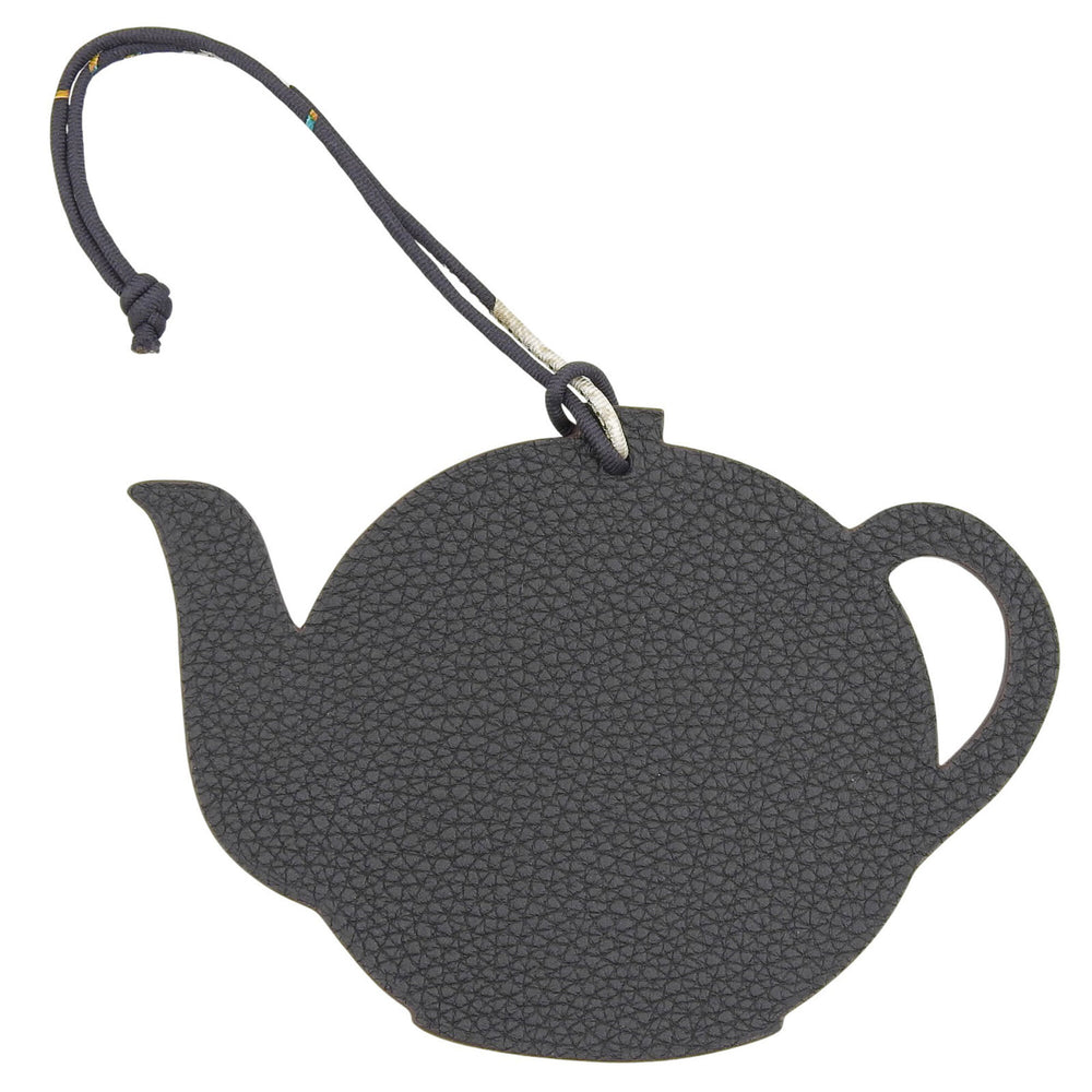 HERMES Petit H Teapot Leather Bag Charm, Light Blue & Black Bicolor, Women's — Like New