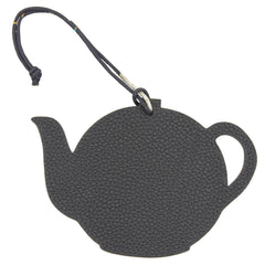 HERMES Petit H Teapot Leather Bag Charm, Light Blue & Black Bicolor, Women's — Like New