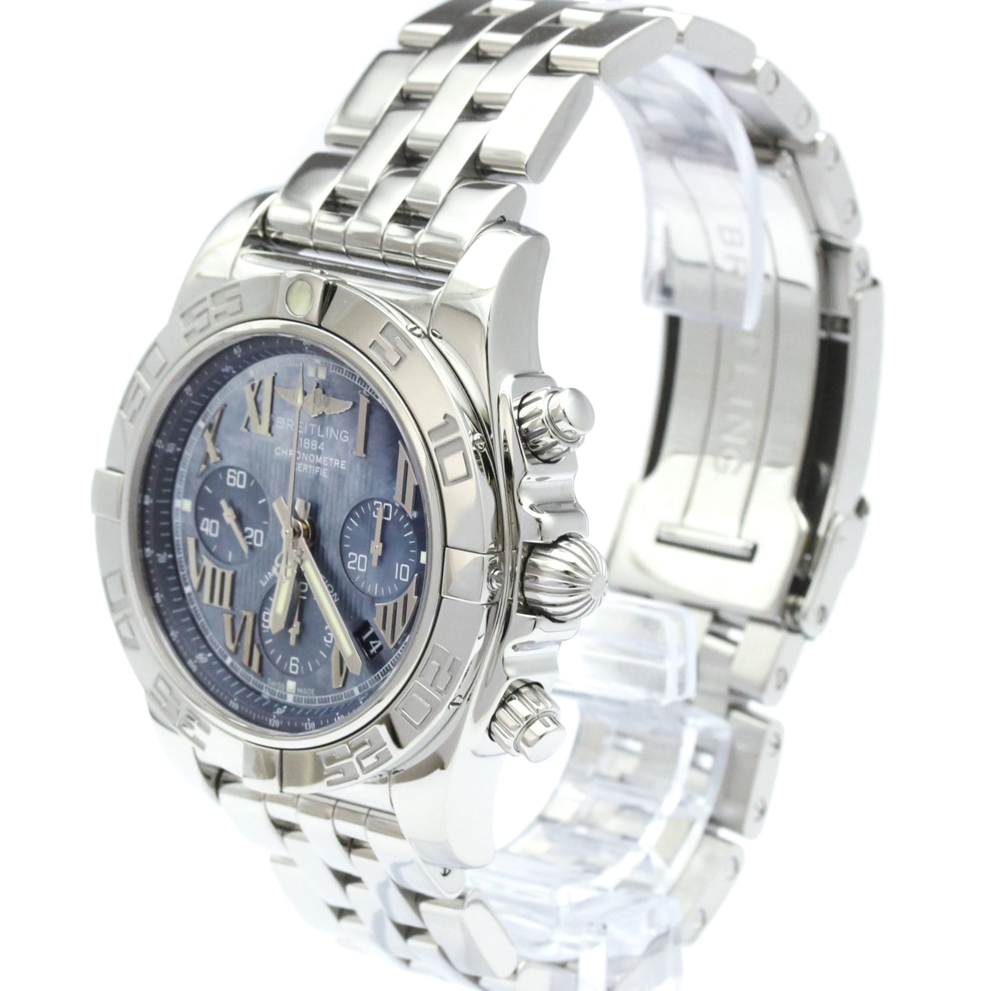 BREITLING Chronomat 44 Japan LTD Blue MOP Dial Watch AB0110 Polished — Very Good