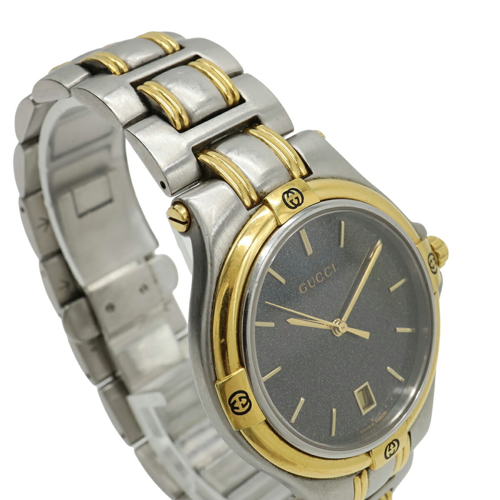 GUCCI Men's Quartz Watch 9040M, Black Dial, Date Display, Stainless Steel — Good
