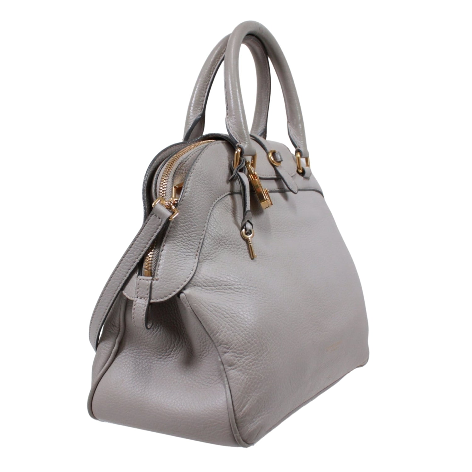 BURBERRY 2-Way Handbag, Leather, Greige, Women's