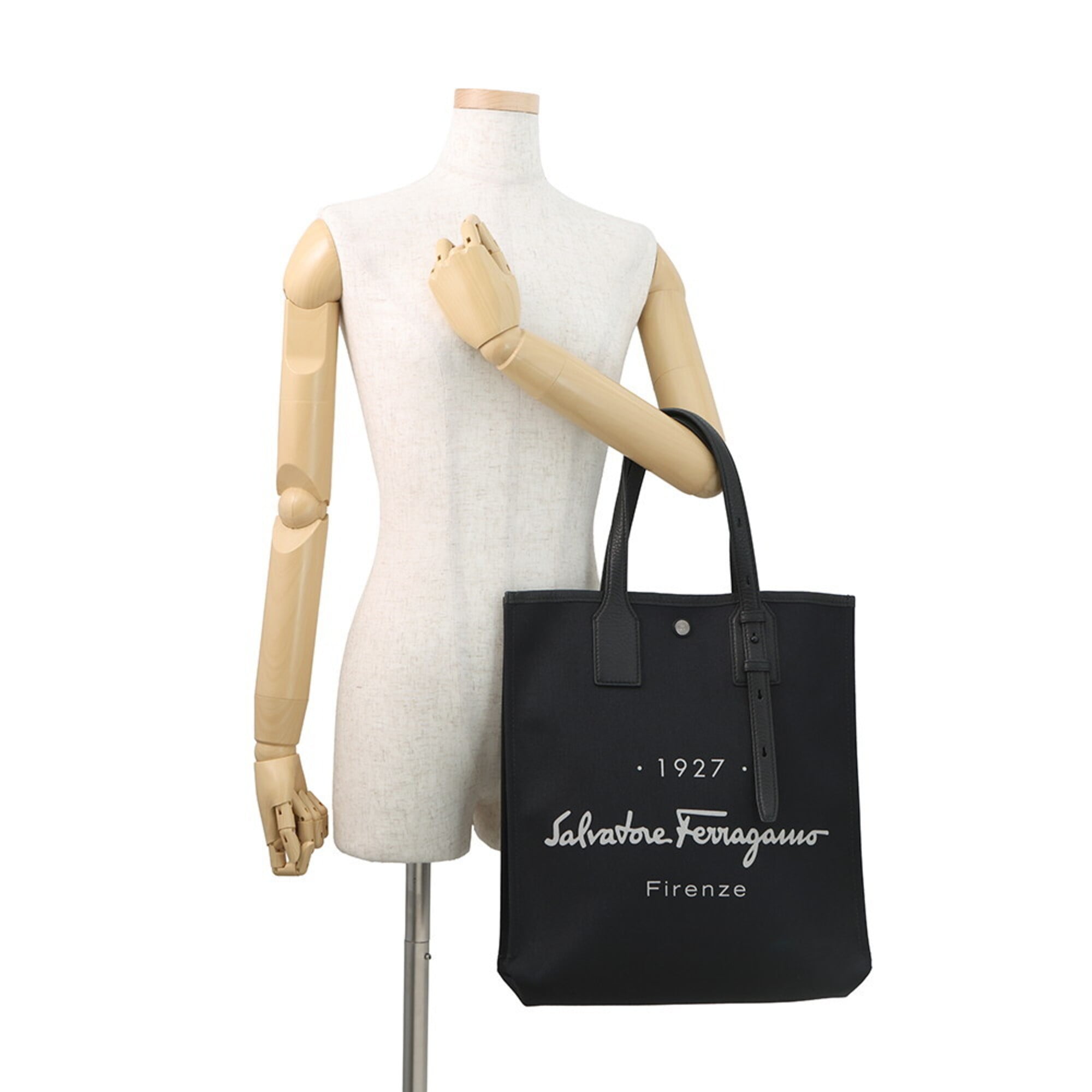 Salvatore Ferragamo Tote Bag, Canvas and Leather, 240797, Black, Handbag, Women's — Like New