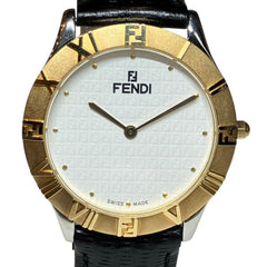 Fendi watch, total weight 41.2g, stainless steel, genuine leather strap, quartz movement, white dial, 2000G — Good