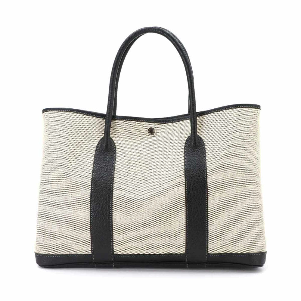 Hermes Garden 36 PM Tote Handbag, Toile H Leather, Black/Gray, □J Stamp, Party — Like New