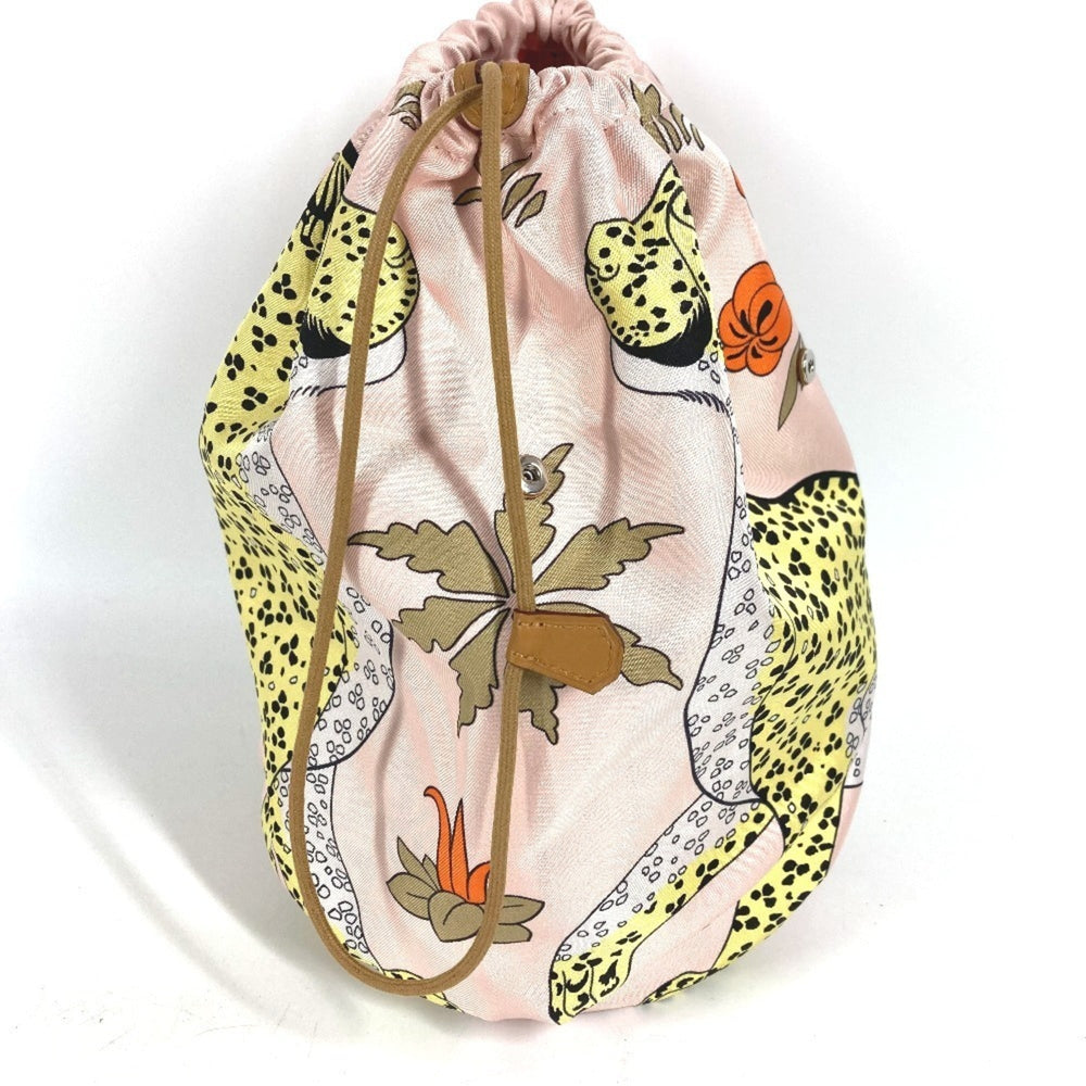 HERMES Hermes Multi Pouch Musardine Drawstring Leopard Print Handbag Silk Women's Pink Like New — Like New