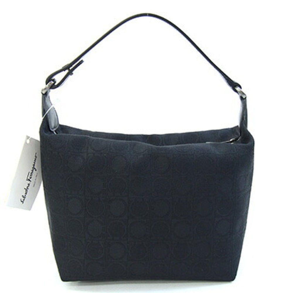 Salvatore Ferragamo Ferragamo Gancini 22 3690 Black Nylon Leather Handbag Pouch for Women Salvatore — Like New