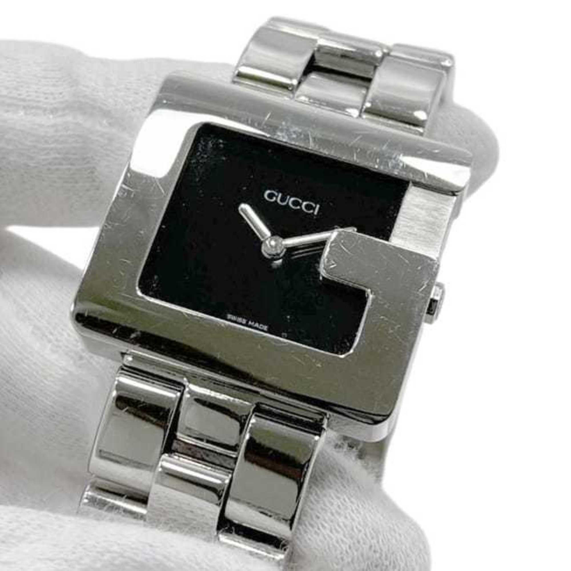 Gucci G-Square Watch f-24540 Black/Silver 3600J Stainless Steel Quartz Movement 0013*** GUCCI Square Battery-Operated Black Dial Two-Hand Analog Men's Women's Boys' Sizes Metal Bracelet — Very Good