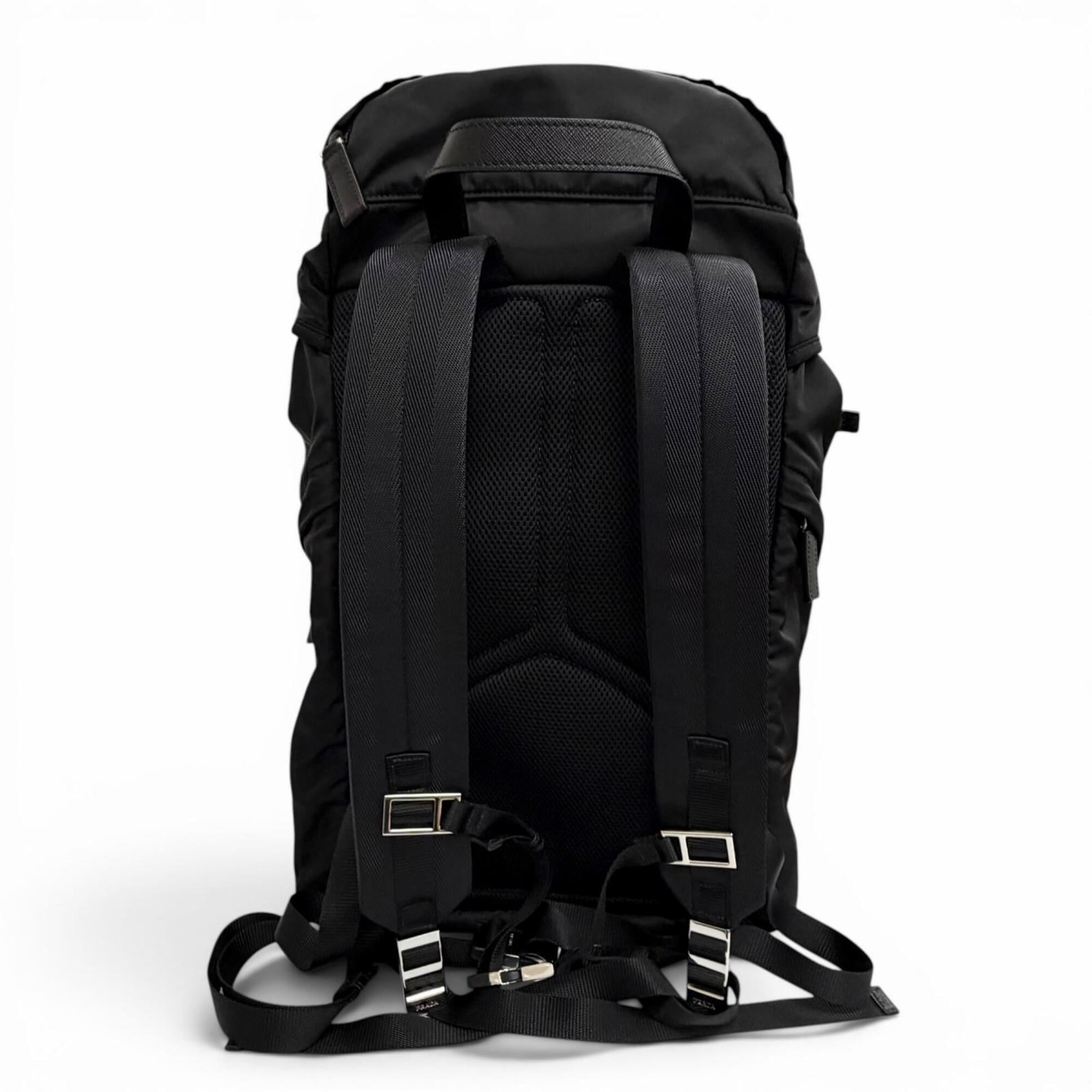 PRADA 2VZ019 Triangle Logo Re-Nylon Leather Backpack Daypack Black Made in Italy Men's with Dust Bag — Like New