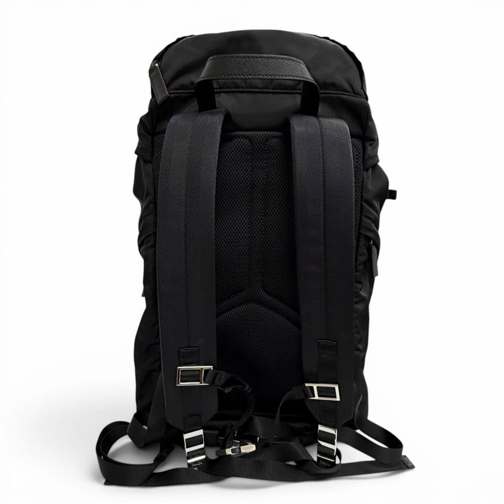 PRADA 2VZ019 Triangle Logo Re-Nylon Leather Backpack Daypack Black Made in Italy Men's with Dust Bag — Like New