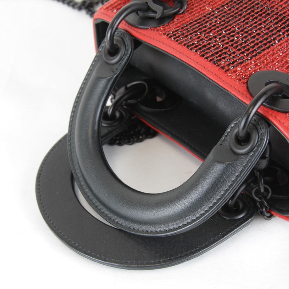 Christian Dior shoulder bag, leather/rhinestone, red, women's — Like New
