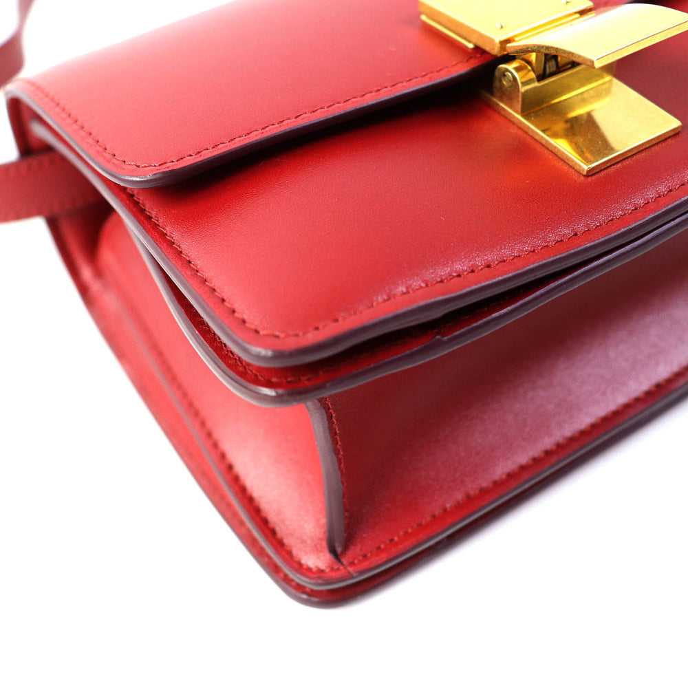 CELINE CLASSIC BOX Small (189183DLS) Classic Box Leather Shoulder Bag in Red with Gold Hardware and Dust Bag, Made Italy — Like New