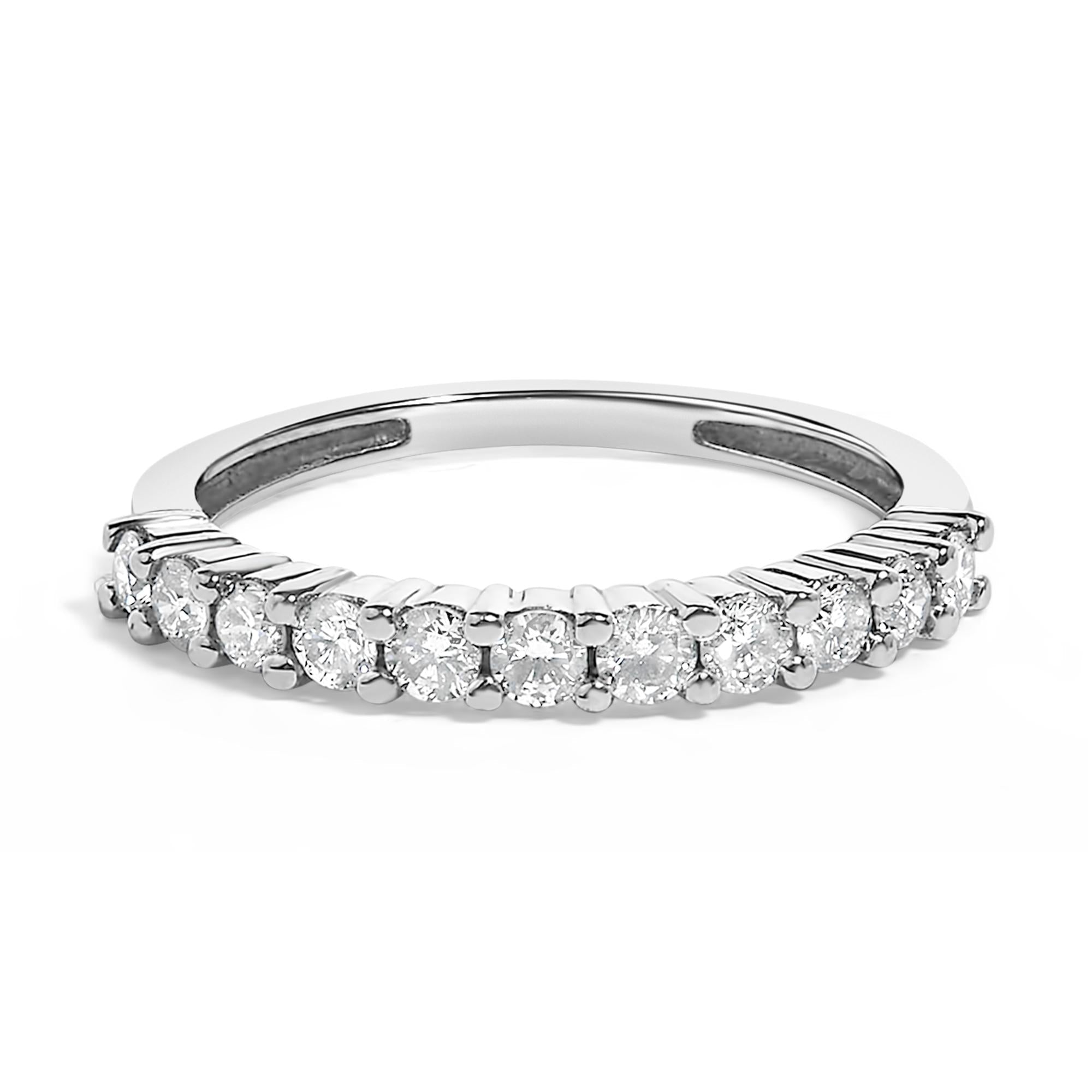 IGI Certified 1/2 Cttw Diamond 10K White Gold Prong Set Fluted Band Style Ring (I-J Color, I2-I3 Clarity)
