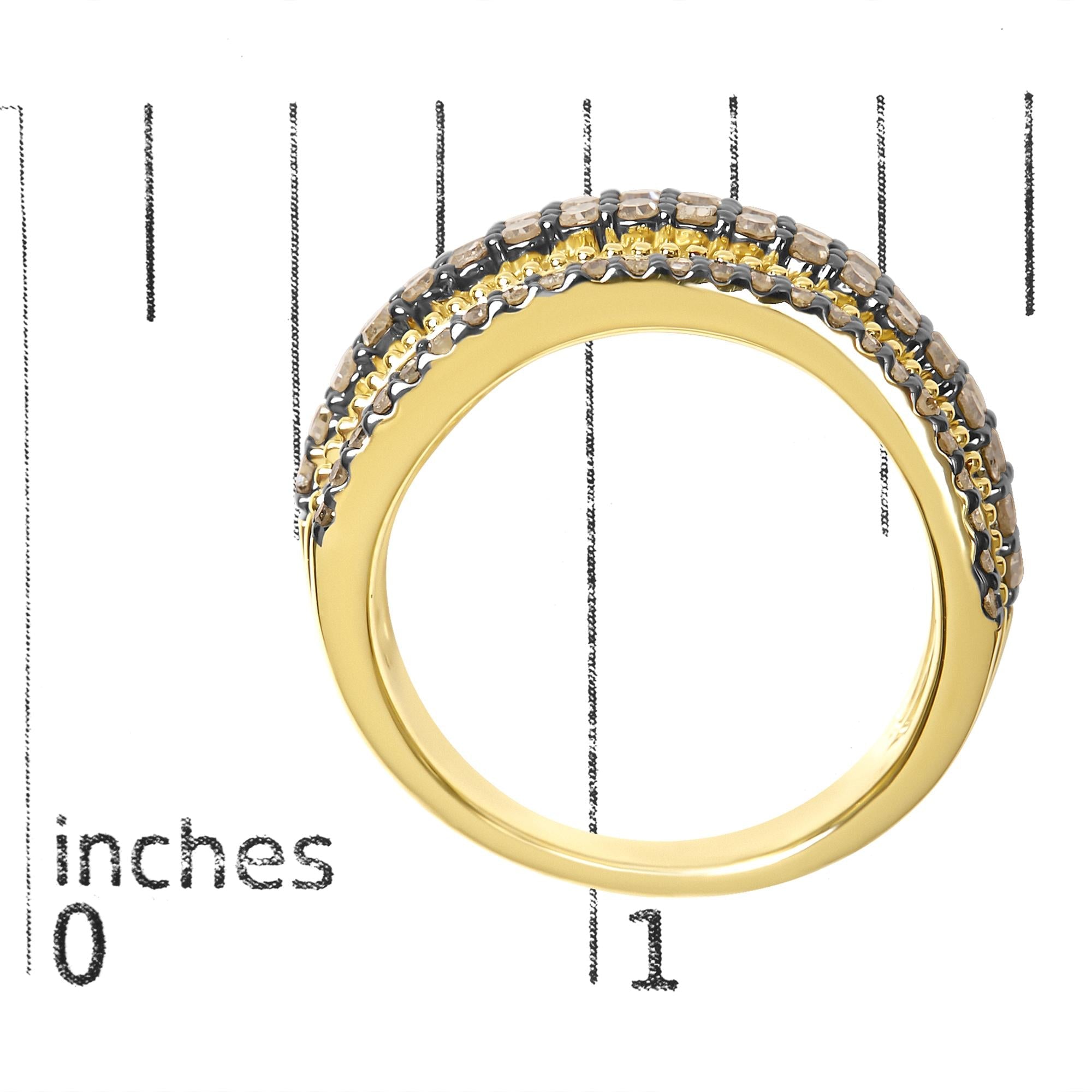 10K Yellow Gold Plated Sterling Silver 1.00 Cttw Champagne Diamond Multi Layer Band Ring