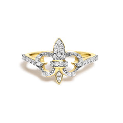 14K Yellow Gold Plated .925 Sterling Silver 1/4 Diamond Fleur-de-Lis Ring