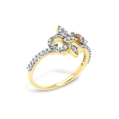 14K Yellow Gold Plated .925 Sterling Silver 1/4 Diamond Fleur-de-Lis Ring
