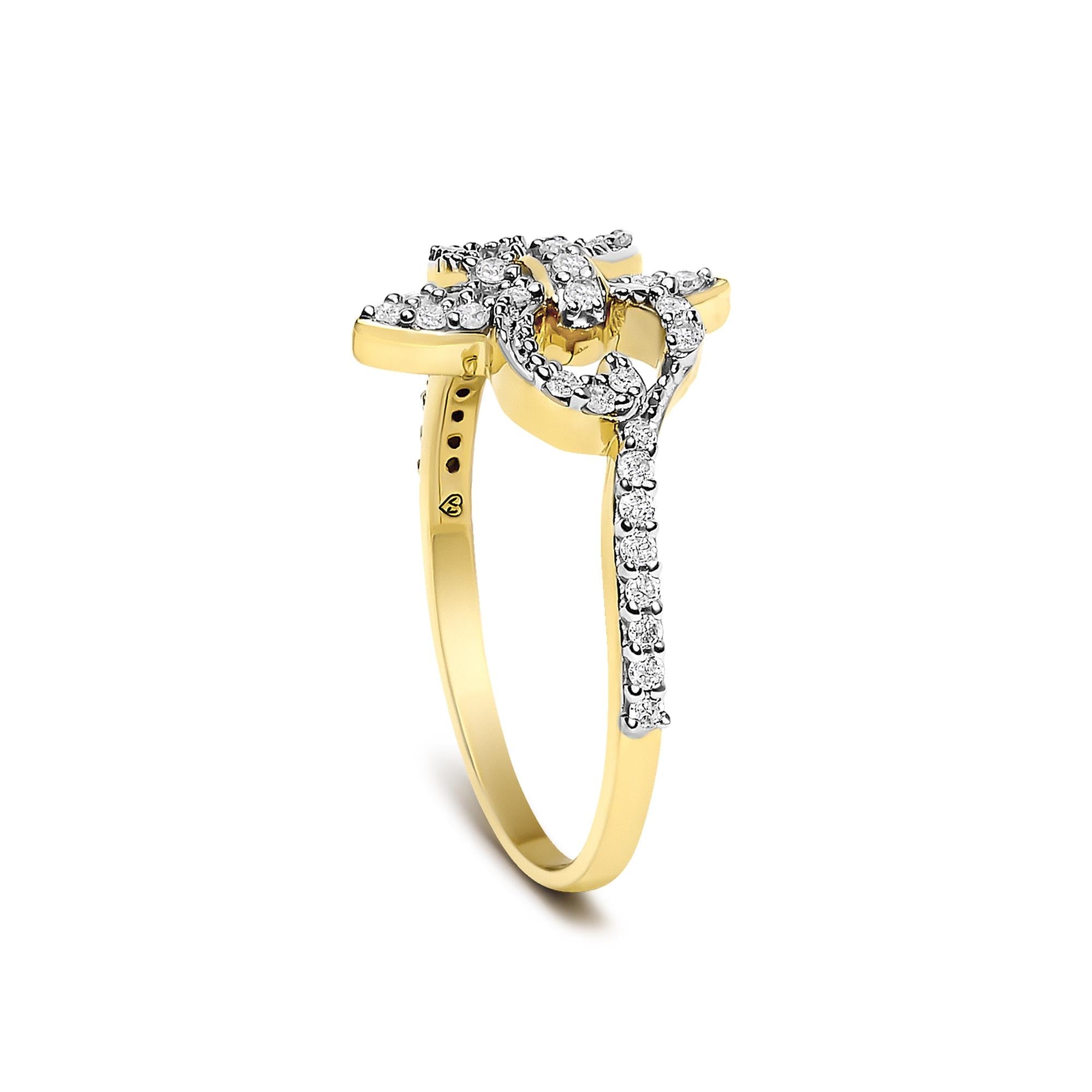 14K Yellow Gold Plated .925 Sterling Silver 1/4 Diamond Fleur-de-Lis Ring