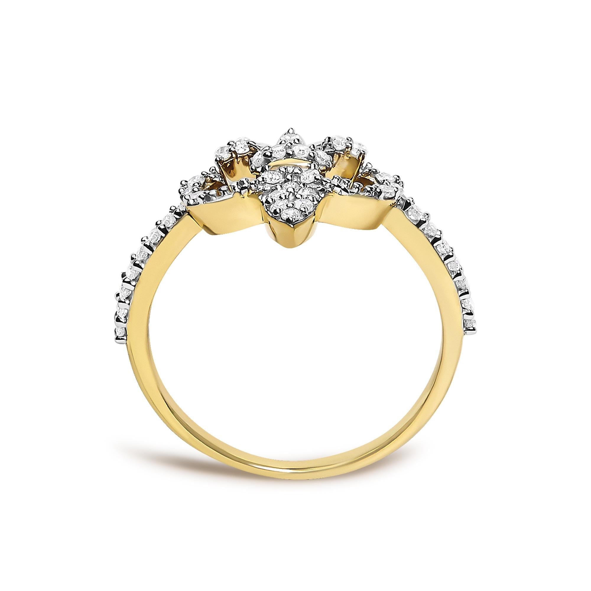 14K Yellow Gold Plated .925 Sterling Silver 1/4 Diamond Fleur-de-Lis Ring