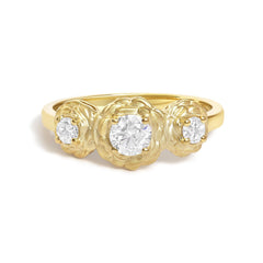 14K Yellow Gold Plated Sterling Silver 1/2 Cttw Lab Grown Diamond Floral 3-Stone Ring